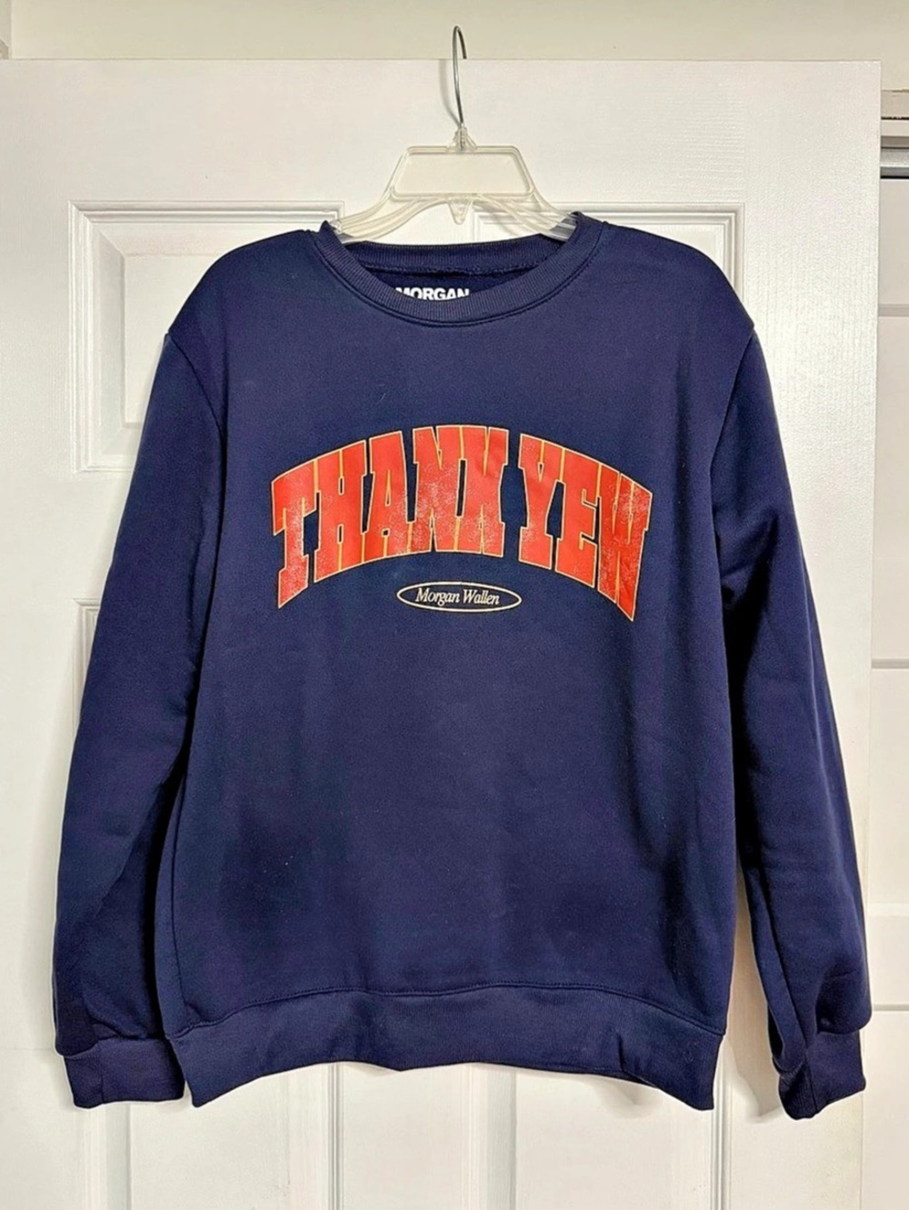 Morgan Wallen Thank Yew Crewneck Graphic Sweatshirt in Blue & Orange Like New
